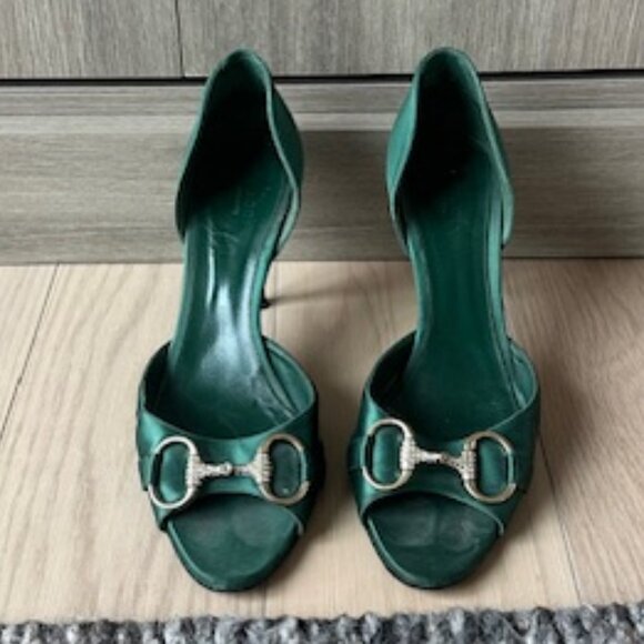 Gucci Silk Satin Green Mules- Size 37.5 - Picture 2 of 8